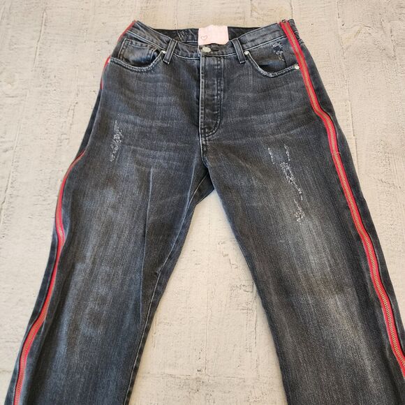 Revice Womens High Waisted Frayed Hems Red Side Zipper Flare 28x29 Size 28 - Picture 3 of 16